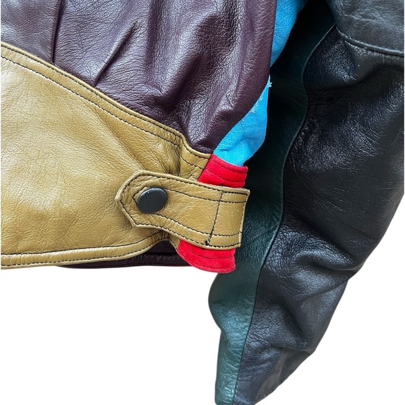 VTG Colorblock 💯% Leather Jacket - Picture 5 of 7